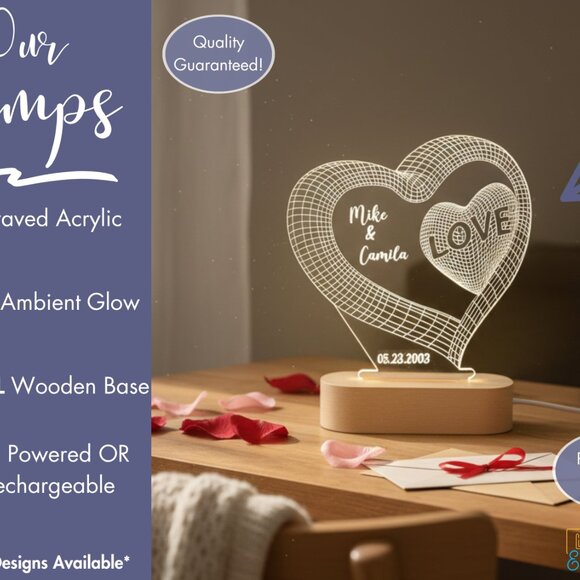 Custom Night Light | Valentine’s Day, Anniversary & Engagement Gift for Couples - Picture 3 of 8